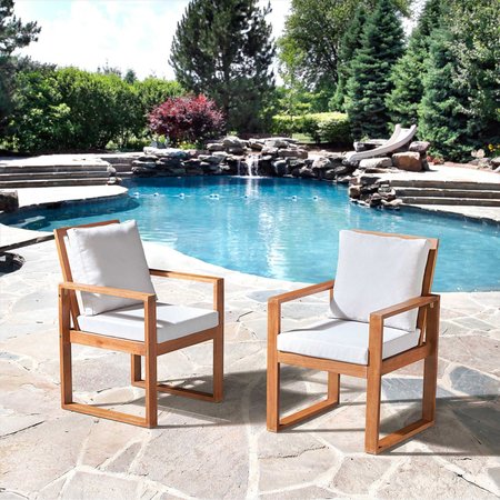 Alaterre Furniture Weston Eucalyptus Wood Outdoor Dining Chairs with Gray Cushions, Set of 2 ANWT04EBO